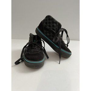 Vans Youth 11 High Top Black Gray Checkerboard Aqua Blue Trim